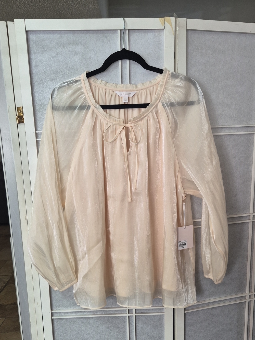 Lauren Conrad Sheer Tie-Neck Blouse in Cream